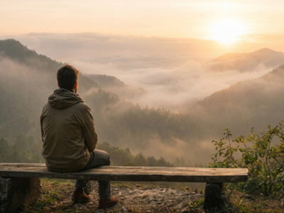 person reflecting in nature during a spiritual retreat searching for purpose and inner peace